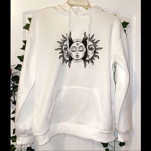 (Large) white light hoodie with sun and moon design.